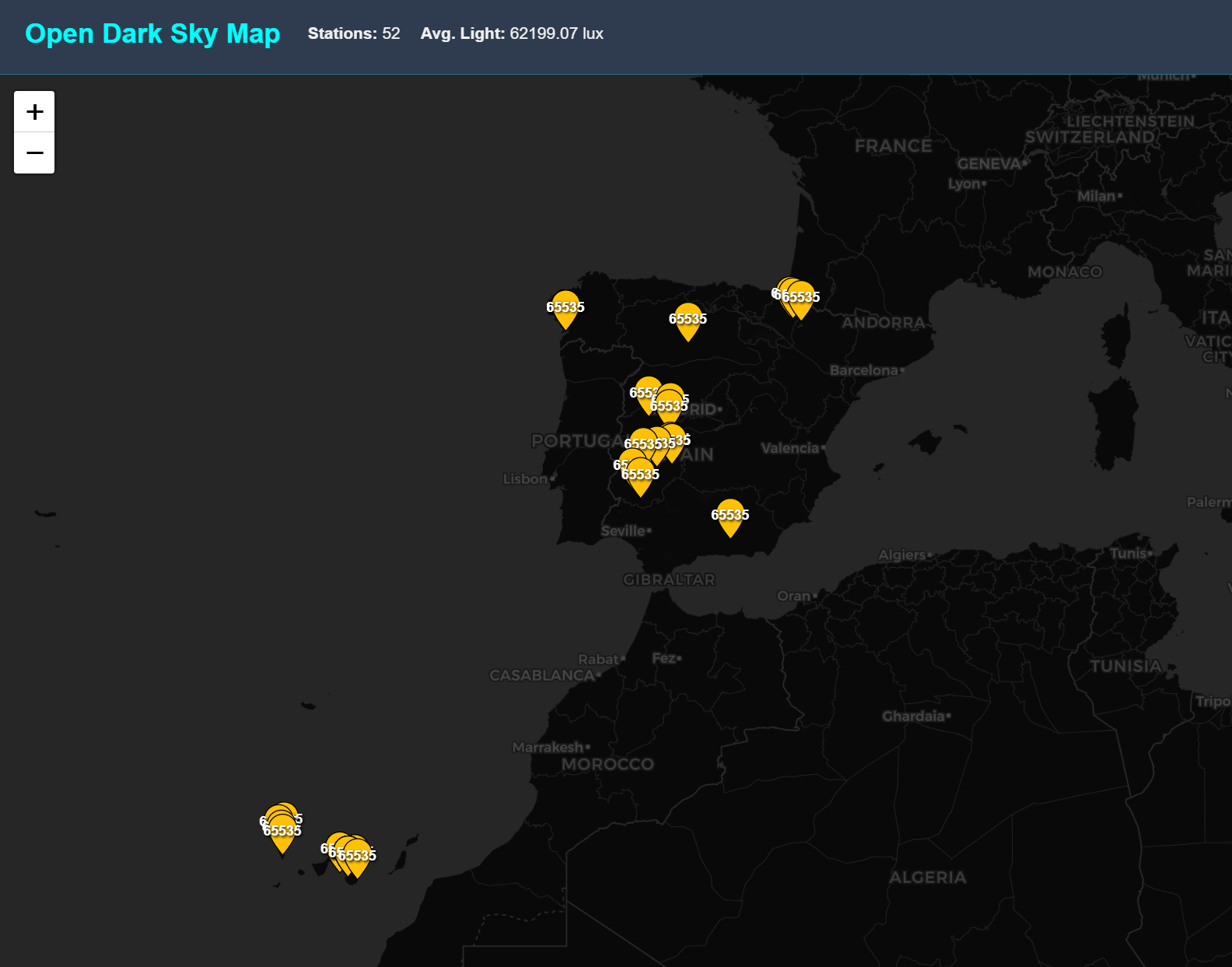 An illustration of the live interactive global data map for the OpenDarkSky project.